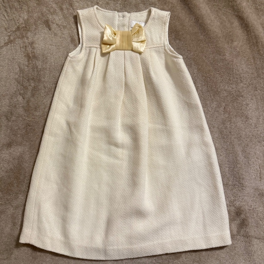 Camilla Girls Cream Herringbone Sleeveless Bow Dress Size 5T Holiday Special